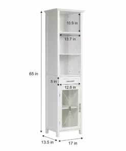 TeamsonUS Teamson Home Delaney Multi Functional Tall Free Standing Linen Storage Tower With Single Drawer