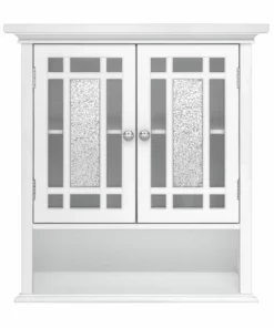 TeamsonUS Teamson Home Windsor Removable Wooden Wall Cabinet With Glass Mosaic Doors, White