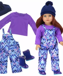 TeamsonUS Sophia's Ikat Print Snow Bib Overalls, Long Sleeve Tee, Fleece Hat And Boots Set For 18