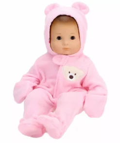 TeamsonUS Kids Sophia's Fleece Bear Hooded Snowsuit Outfit For 15'' Dolls, Light Pink