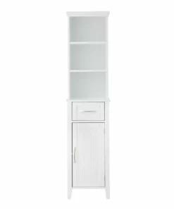 TeamsonUS Teamson Home Newport Contemporary Wooden Linen Tower Storage Cabinet With Open Shelves, White