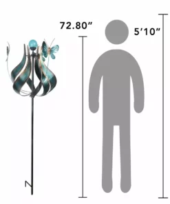 TeamsonUS Teamson Home Outdoor Solar Tulip And Butterfly Kinetic Windmill Sculpture With LED Light, Teal 8 TeamsonUS Teamson Home Outdoor Solar Tulip And Butterfly Kinetic Windmill Sculpture With LED Light, Teal