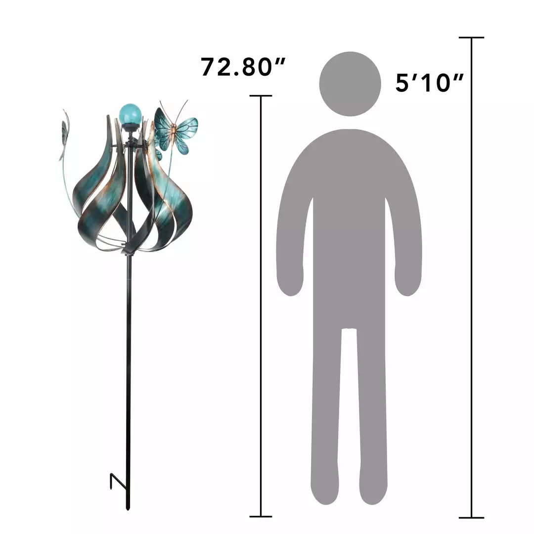 TeamsonUS Teamson Home Outdoor Solar Tulip And Butterfly Kinetic Windmill Sculpture With LED Light, Teal 5 TeamsonUS Teamson Home Outdoor Solar Tulip And Butterfly Kinetic Windmill Sculpture With LED Light, Teal