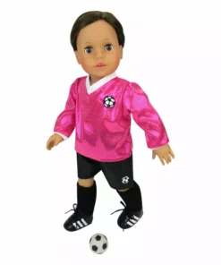TeamsonUS Kids Sophia's 6 Piece Soccer Uniform Outfit Set For 18'' Dolls, Fuchsia