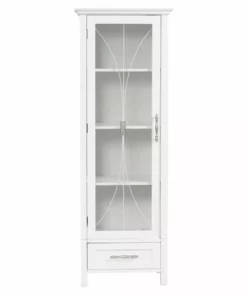 TeamsonUS Teamson Home Delaney Free Standing Tall Slim Linen Storage Cabinet Tower With Glass Panel Door