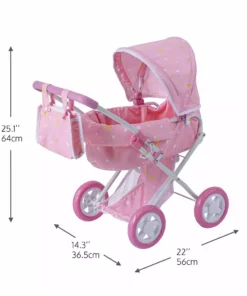 TeamsonUS Kids Olivia's Little World Twinkle Stars Princess Deluxe Baby Doll Stroller, Pink/White