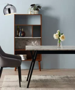 TeamsonUS Teamson Home Ashton Rectangular Marble-Look Dining Table With Wood Base, Marble/Black