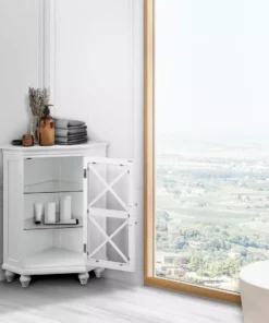 TeamsonUS Teamson Home Blue Ridge Corner Wooden Floor Cabinet With Adjustable Shelves, White