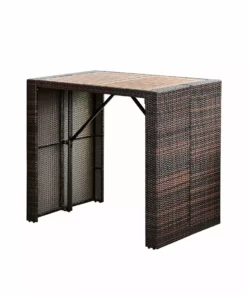 TeamsonUS New Teamson Home 5 Pc Outdoor Wicker Dining Set With Acacia Tabletop And Cushions, Brown