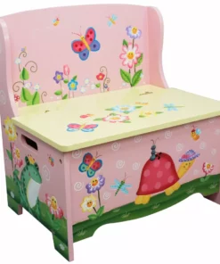 TeamsonUS Fantasy Fields Magic Garden Kids Wooden Storage Bench, Pink