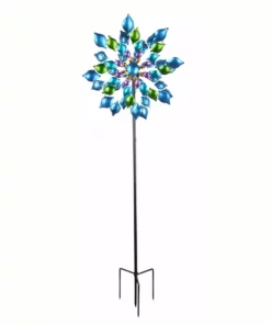 TeamsonUS Teamson Home - Outdoor Blue Floral Kinetic Dual Spinner Windmill