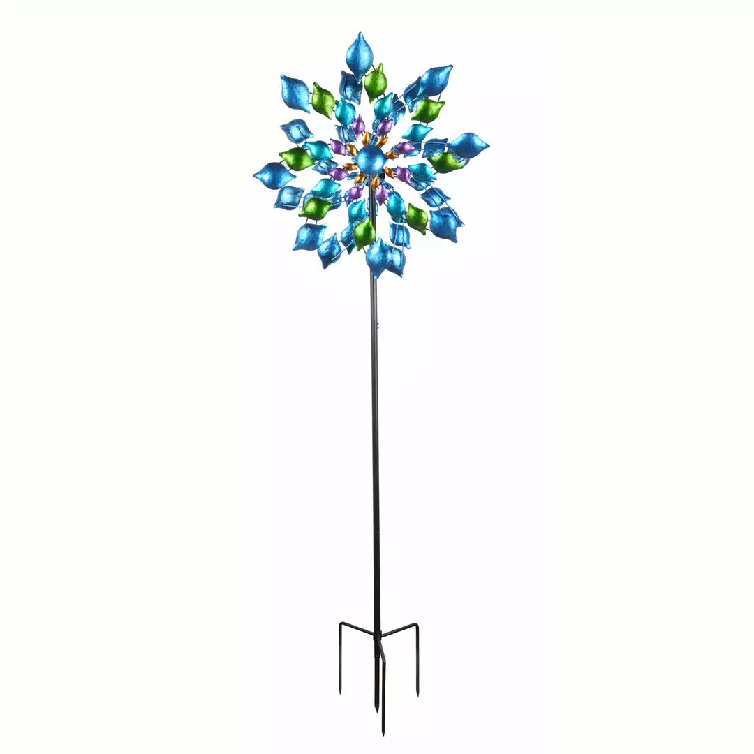 TeamsonUS Teamson Home - Outdoor Blue Floral Kinetic Dual Spinner Windmill 3 TeamsonUS Teamson Home - Outdoor Blue Floral Kinetic Dual Spinner Windmill