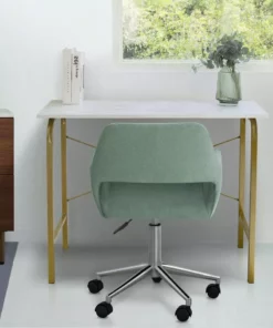 TeamsonUS Teamson Home Modern Fabric Office Chair With Adjustable Ergonomic Seat, Swivel Base, And Wheels, Mint/Chrome