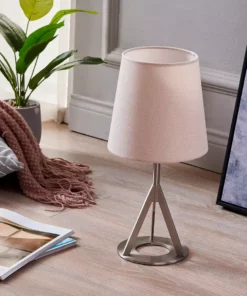 TeamsonUS Teamson Home Aria 15" Modern Table Lamp With Round Shade, Brass/Khaki