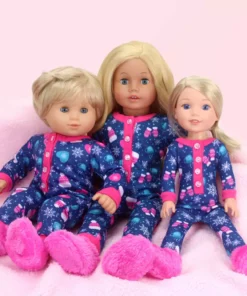 TeamsonUS Sophia's One Piece Winter Pajamas And Slippers For 14.5" Dolls, Blue/Hot Pink Kids 9 TeamsonUS Sophia's One Piece Winter Pajamas And Slippers For 14.5