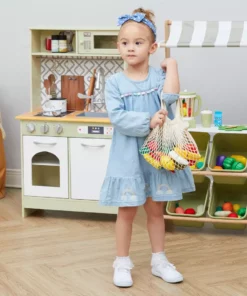 TeamsonUS Teamson Kids Little Chef Frankfurt 21 Piece Wooden Produce Shopping Bag Set With Pretend Fruit And Vegetables, Multicolor