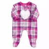 TeamsonUS Kids Sophia's Flannel Sleeper With Sherpa Heart Design For 15'' Dolls, Hot Pink