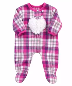 TeamsonUS Kids Sophia's Flannel Sleeper With Sherpa Heart Design For 15'' Dolls, Hot Pink