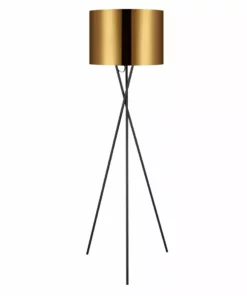 TeamsonUS Teamson Home Cara 62" Modern Metal Tripod Floor Lamp With Drum Shade, Black/Gold