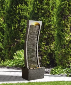 TeamsonUS Teamson Home Indoor/Outdoor Modern Curved Slate Stone-Look Tall Waterfall Fountain With LED Lights 10 TeamsonUS Teamson Home Indoor/Outdoor Modern Curved Slate Stone-Look Tall Waterfall Fountain With LED Lights