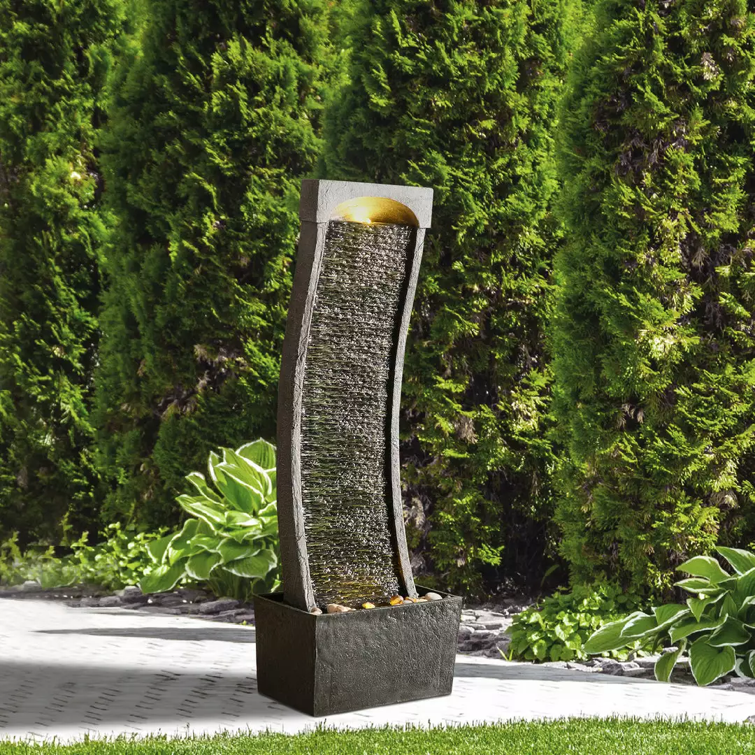 TeamsonUS Teamson Home Indoor/Outdoor Modern Curved Slate Stone-Look Tall Waterfall Fountain With LED Lights 5 TeamsonUS Teamson Home Indoor/Outdoor Modern Curved Slate Stone-Look Tall Waterfall Fountain With LED Lights