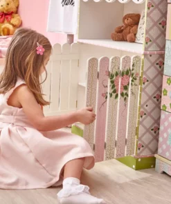 TeamsonUS Fantasy Fields Kids Painted Wooden Crackled Rose Bookshelf House With Cabinet, Pink