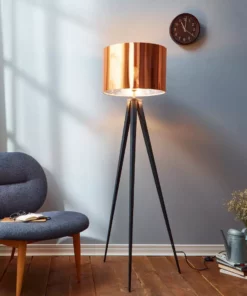 TeamsonUS Teamson Home Romanza 60.23" Postmodern Tripod Floor Lamp With Drum Shade, Matte Black/Copper