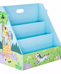 TeamsonUS Fantasy Fields Kids Painted Wooden Sunny Safari 3-Tiered Bookshelf, Blue/Green