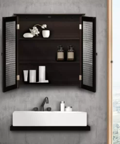 TeamsonUS Teamson Home Chesterfield Removable Wooden Wall Cabinet With 2 Waffle Glass Doors, Espresso