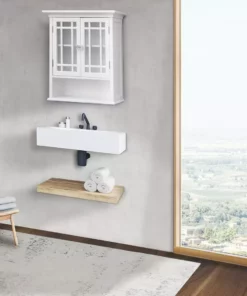 TeamsonUS Teamson Home Neal Removable Wooden Wall Cabinet With 2 Glass Doors, White