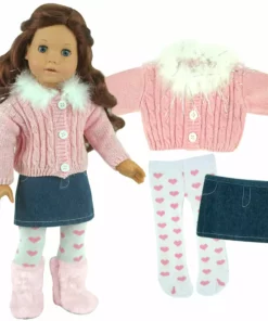 TeamsonUS Sophia's 3 Piece Feather Trim Sweater Outfit Set For 18'' Dolls, Pink 8 TeamsonUS Sophia's 3 Piece Feather Trim Sweater Outfit Set For 18'' Dolls, Pink