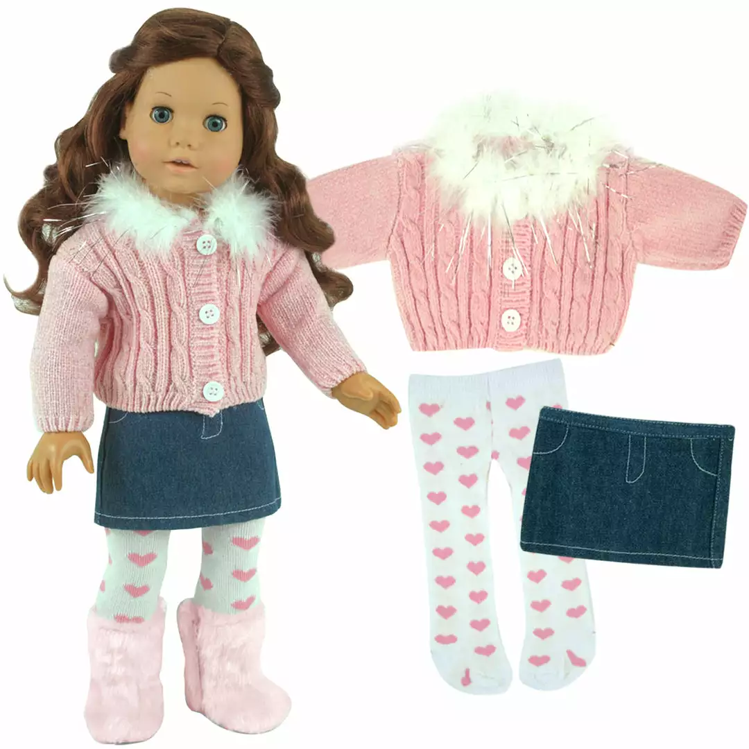 TeamsonUS Sophia's 3 Piece Feather Trim Sweater Outfit Set For 18'' Dolls, Pink 5 TeamsonUS Sophia's 3 Piece Feather Trim Sweater Outfit Set For 18'' Dolls, Pink