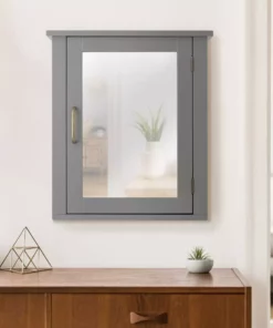 TeamsonUS Teamson Home Mercer Mid Century Modern Wooden Removable Medicine Cabinet, Gray