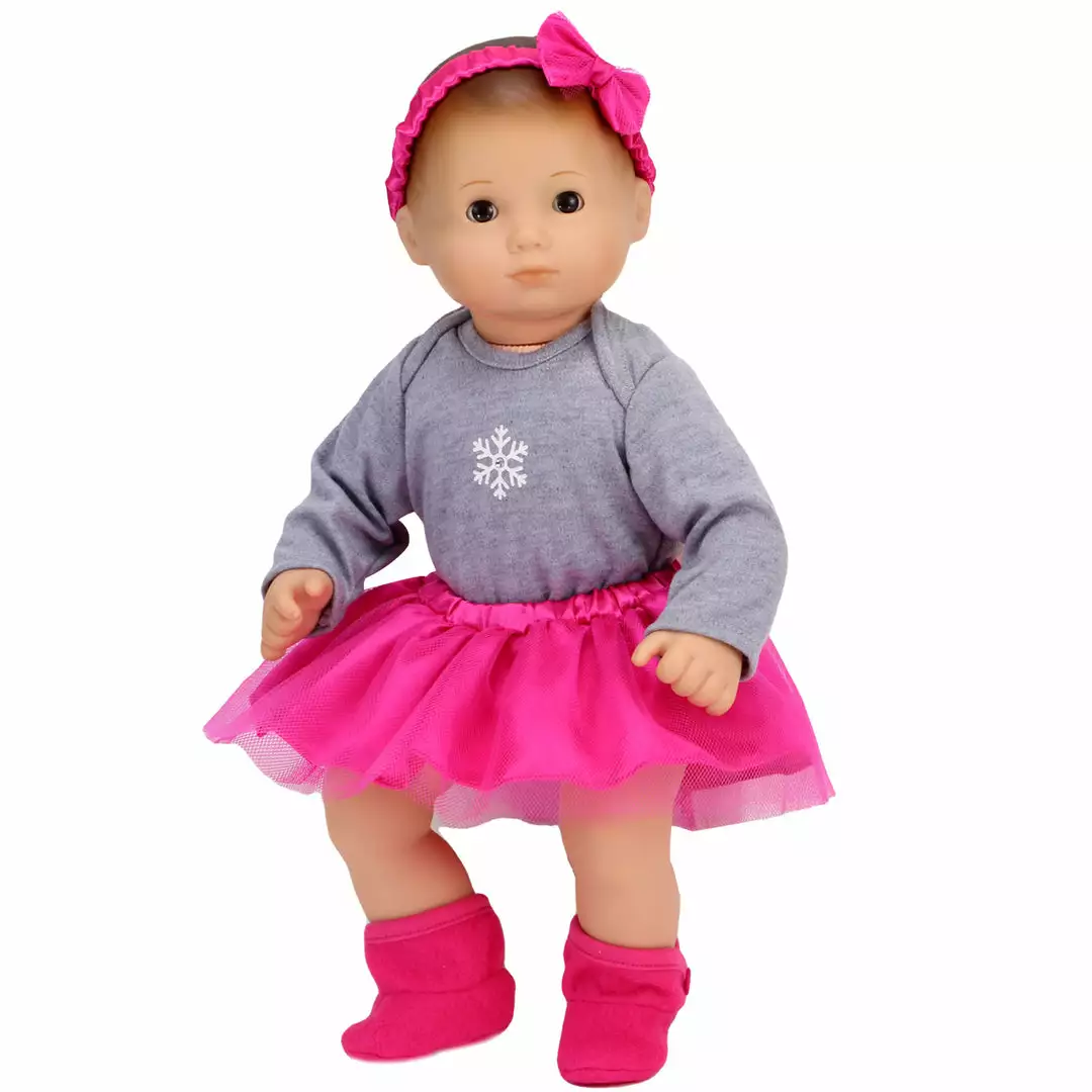 TeamsonUS Sophia's 4 Piece Snowflake Outfit For 15" Baby Dolls, Pink/ Gray Kids 4 TeamsonUS Sophia's 4 Piece Snowflake Outfit For 15" Baby Dolls, Pink/ Gray Kids