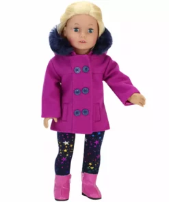 TeamsonUS Sophia's 3 Piece Peacoat, Leggings And Boots Set For 18'' Dolls, Magenta Kids