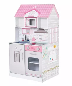 TeamsonUS Teamson Kids Ariel 2-in-1 Double-Sided Play Kitchen With Accessories And Furnished Dollhouse For 12" Dolls, Pink