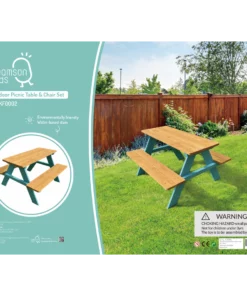 TeamsonUS Teamson Kids Child Sized Wooden Outdoor Picnic Table, Warm Honey/Aqua