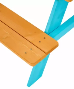 TeamsonUS Teamson Kids Child Sized Wooden Outdoor Picnic Table, Warm Honey/Aqua