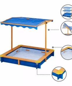 TeamsonUS Teamson Kids 4' Square Solid Wood Sandbox With Rotatable Canopy Cover, Honey/Blue 21 TeamsonUS Teamson Kids 4' Square Solid Wood Sandbox With Rotatable Canopy Cover, Honey/Blue
