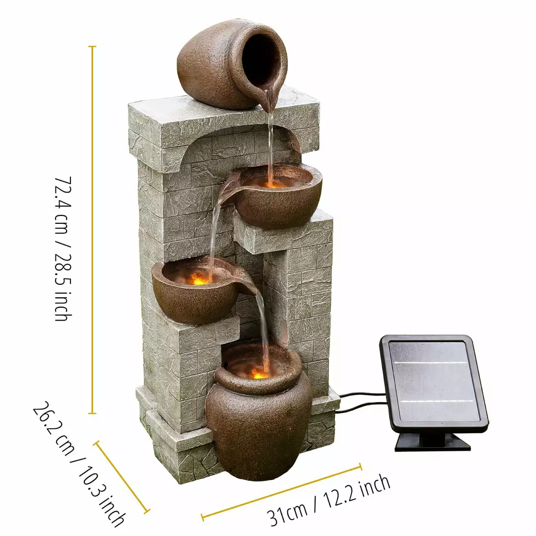 TeamsonUS Teamson Home Solar Powered 4-Tier Cascading Bowls Water Fountain With LED Lights, Brown 6 TeamsonUS Teamson Home Solar Powered 4-Tier Cascading Bowls Water Fountain With LED Lights, Brown
