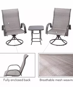 TeamsonUS New Teamson Home Indoor/Outdoor 3 Piece Steel Bistro Table With Swivel Chairs Set, Tan