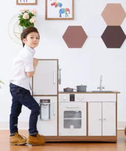 TeamsonUS Teamson Kids Little Chef Palm Springs Classic Kids Play Kitchen With Accessories, Natural/White