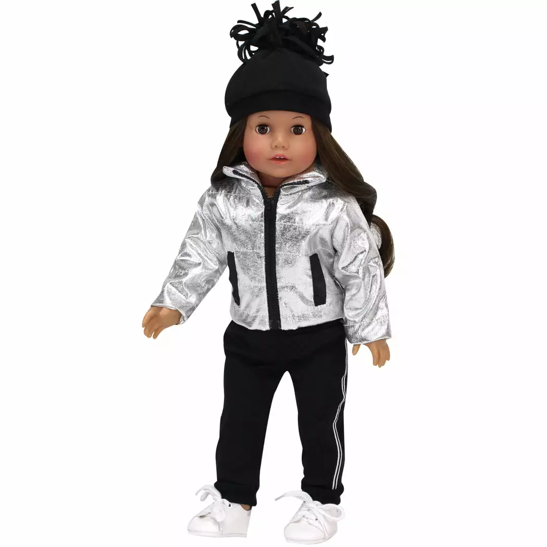 TeamsonUS Kids Sophia's 4 Pc Casual Winter Set For 18 Inch Dolls, Silver/Black 5 TeamsonUS Kids Sophia's 4 Pc Casual Winter Set For 18 Inch Dolls, Silver/Black