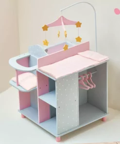 TeamsonUS Olivia's Little World Kids Polka Dots Princess Baby Doll Changing Station With Storage, Gray/Pink