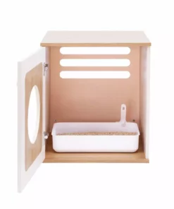 TeamsonUS Teamson Pets Daisy Two Tone Wooden Cat Litter Box Enclosure Side Table, Tan