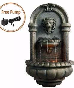 TeamsonUS New Teamson Home Outdoor Tiered Lion Head Stone Wall Waterfall Fountain With LED Light, Black