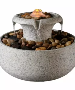 TeamsonUS Teamson Home Natural Tabletop Tiered Fountain With LED Light, Stone