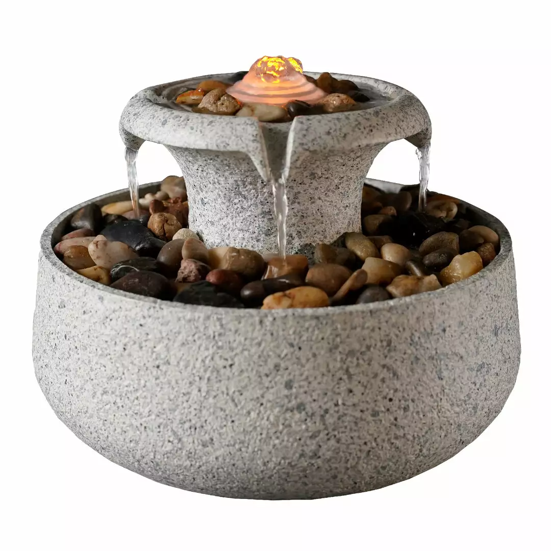 TeamsonUS Teamson Home Natural Tabletop Tiered Fountain With LED Light, Stone 3 TeamsonUS Teamson Home Natural Tabletop Tiered Fountain With LED Light, Stone