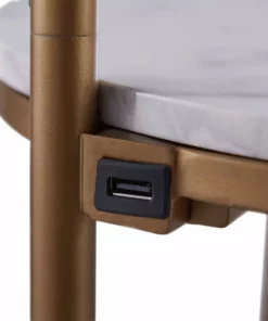 TeamsonUS Teamson Home Lilah Floor Lamp With Faux Marble Tray Table And Built-In USB Port, White/Brass