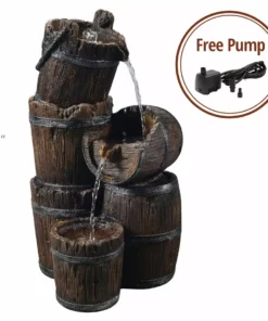 TeamsonUS Teamson Home Outdoor Vintage 3-Tier Cascading Barrel Waterfall Fountain, Brown